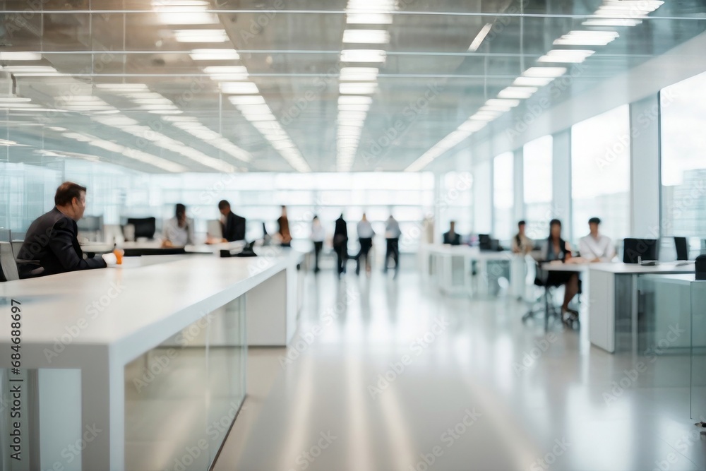 Poster Blurred background of a modern office with working businessmen. Banner background for copy space.