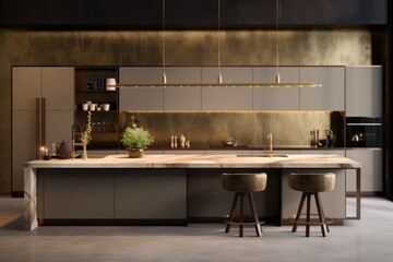 Beautiful open plan matte kitchen and dining area with fabulous details and round kitchen furniture