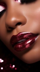 Close up dark burgundy lips. Glamour makeup