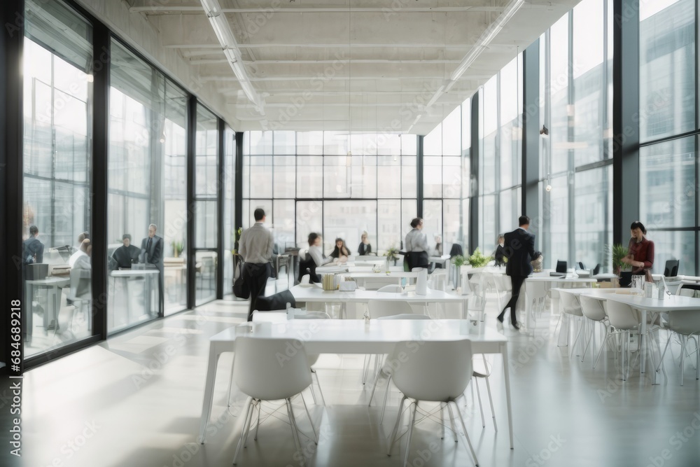 Poster blurred background of a modern office with working businessmen. banner background for copy space.