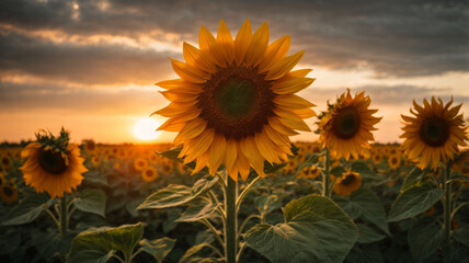 Obraz premium sunflower field at sunset