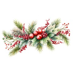 Watercolor christmas wreath isolated on white background.