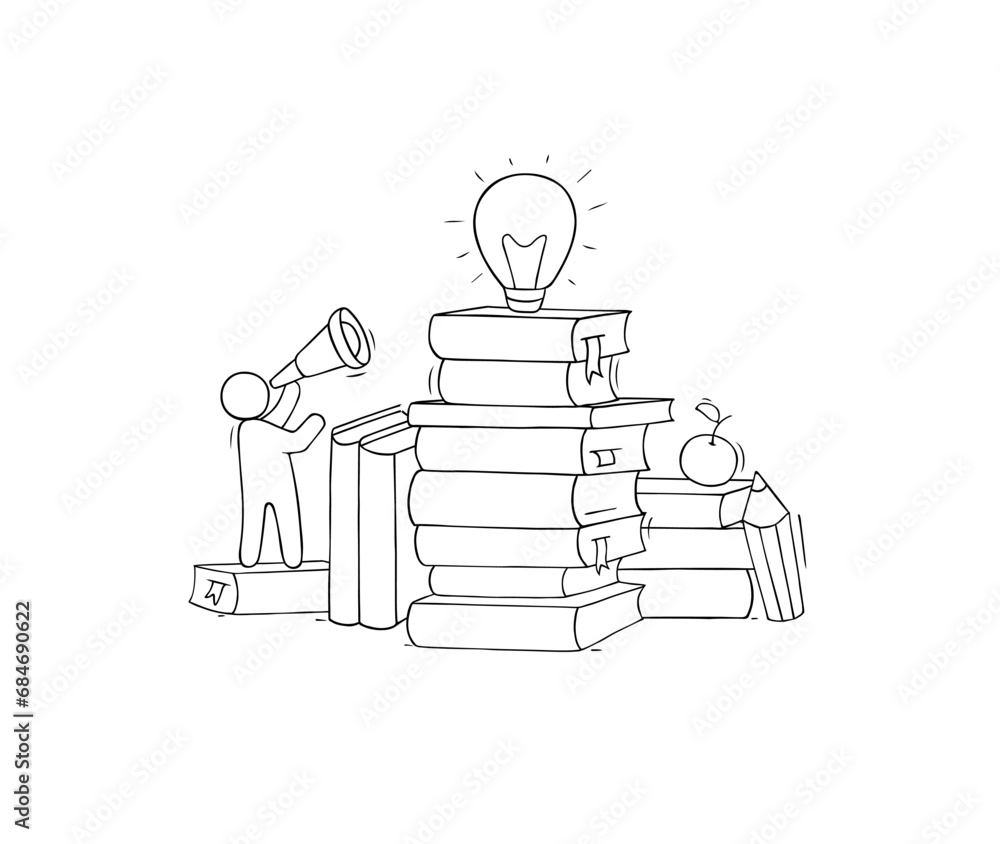 Wall mural Idea and knowledge power, light bulb on book stack