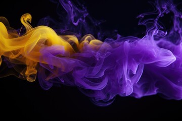Purple yellow smoke black background Color smoke. Water splash. Cosmic stardust.