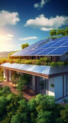 Generic smart home with solar panels rooftop system for renewable energy concepts