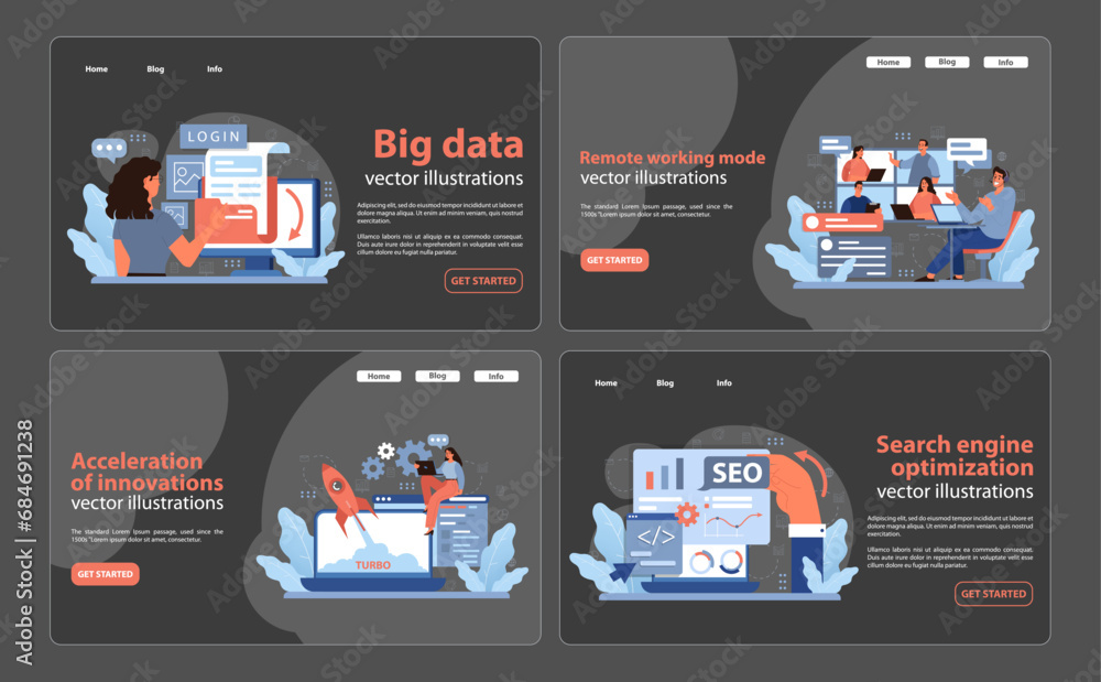 Poster digital business suite. analyzing big data, enabling remote work, accelerating innovation, optimizin