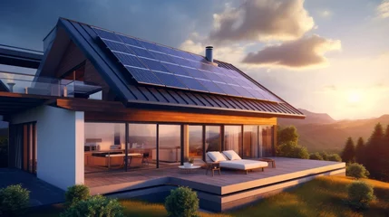 Foto op Canvas Generic smart home with solar panels rooftop system for renewable energy concepts © David