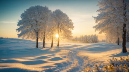 Fototapeta na wymiar sunrise in the winter forest