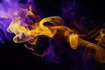 Purple yellow smoke black background Color smoke. Water splash. Cosmic stardust.