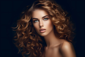 Naklejka premium Vogue style close-up portrait of beautiful woman with long curly