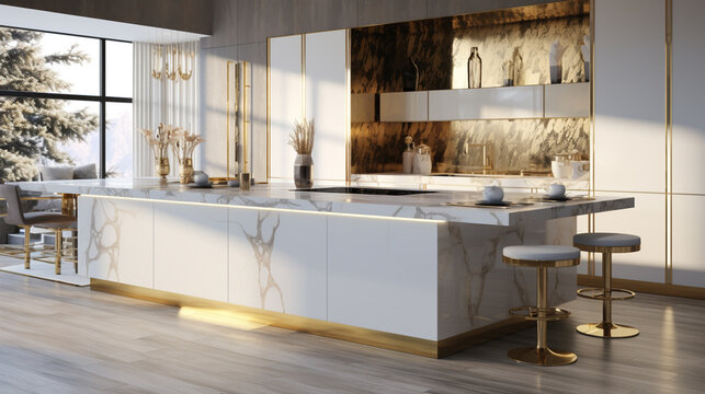 Nowoczesny design otwartej kuchni w luksusowym stylu