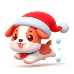 Naklejka premium Merry Running Kawaii Christmas Pup