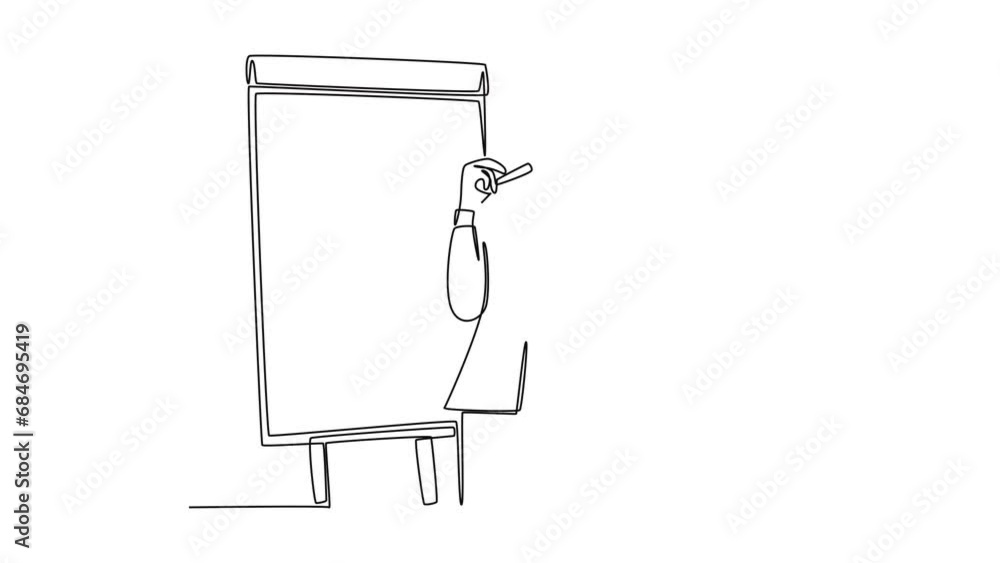 Aufkleber animated self drawing of continuous line draw businessman presenter drawing graph chart on screen bo
