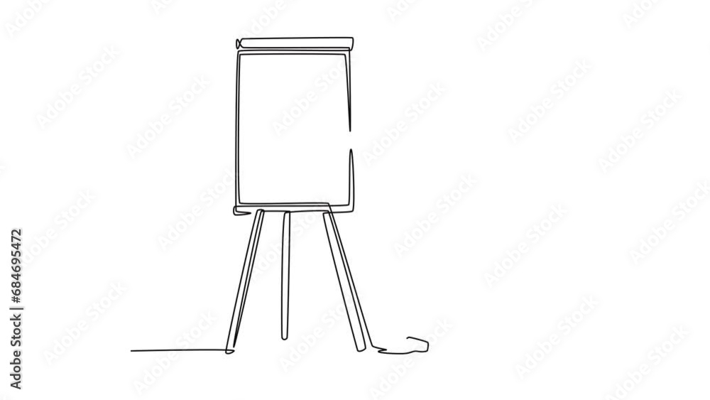 Aufkleber animated self drawing of continuous line draw young success businessman pointing infographic on scre