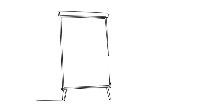 Animated self drawing of continuous line draw young pretty female presenter teaching how to do effective presentation. Productive presentation at the office concept. Full length single line animation