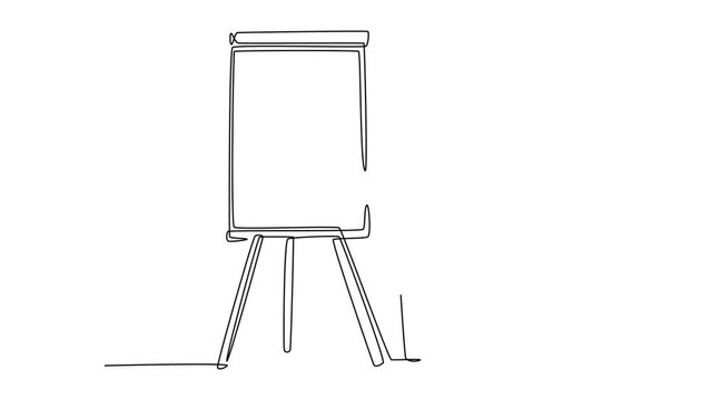 Self drawing animation of single line draw of young startup founder presenting new technology innovation in their apps to the investor. Business investment. Continuous line draw. Full length animated