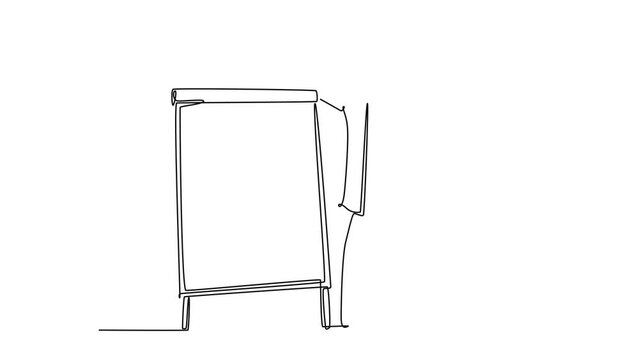 Self drawing animation of single line draw young presenter giving thumbs up gesture to the audience while meeting. Business presentation at office concept. Continuous line draw. Full length animated