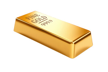 Gold ingot isolated on a cutout PNG transparent background