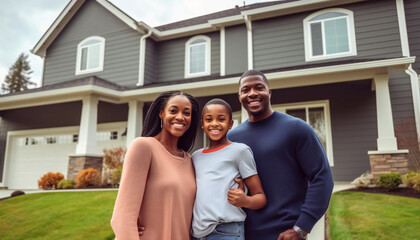 Shot of a family standing in front of a house.