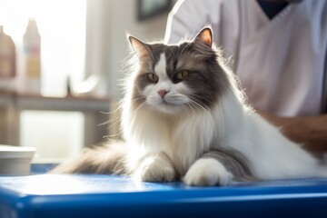 Showcase the bond and trust between the cat and the groomer during the grooming process