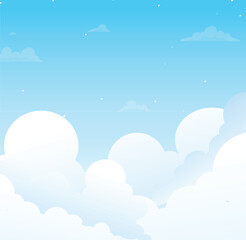 blue sky background, Blue sky with cloud, blue clear sky background, 2d sky cartoon design, Fluffy clouds, Vector