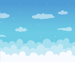 blue sky background, blue clear sky background, 2d sky cartoon design, Fluffy clouds, Blue sky with cloud