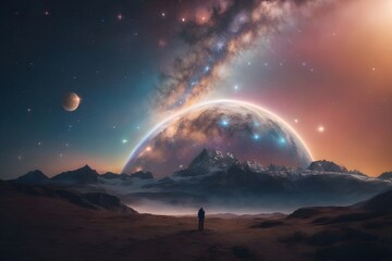 Artificial intelligence-generated celestial scene with cosmic elements and dreamy ambiance.