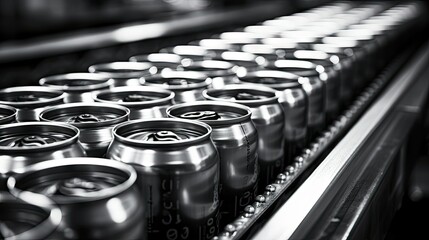Conveyor with aluminium 033 cans - obrazy, fototapety, plakaty