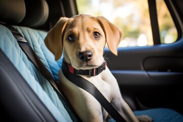 A puppy in the car close up
