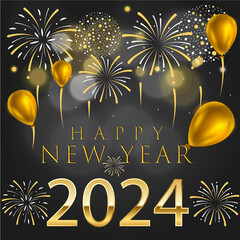 Happy New Year 2024 Banner with HNY 2024 Banner and Glossy Premium New Year Banners Template 2024 for New Year Banner 2024. Exclusive and eye-catching Premium Banner for Social media posts and wishing