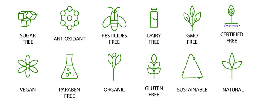 food icons set with editable stroke. Organic natural icon collection isolated on tranparent background.