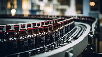 Beer bottles on the conveyor belt