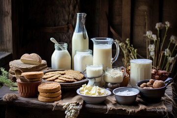 Milk and dairy products. Cheese, milk, cottage cheese, cheese, yogurt, cream and butter.