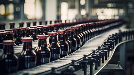 Beer bottles on the conveyor belt