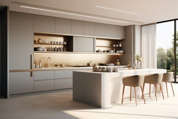 Modern and contemporary kitchen design with LED and sleek design. Details of interior design, generative ai, render 3d - 684699405