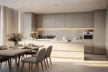 Modern and contemporary kitchen design with LED and sleek design. Details of interior design, generative ai, render 3d