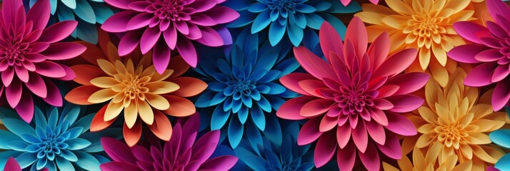 Title: "Vibrant Paper Floral Backdrop: A Colorful and Artistic Display of Handmade Craft, Bright Petals, and Creative Patterns