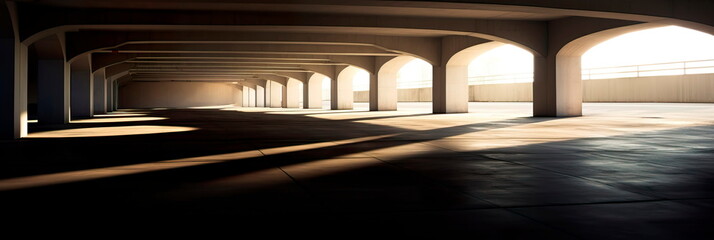 abstract architectural shadows in an underpass setting, capturing the interplay of light and shadow in an urban environment.