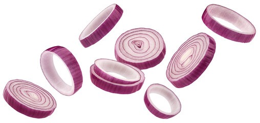 Red onion rings isolated on white background