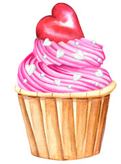 Valentines Cupcake. St. Valentine's Cupcake. Watercolor Muffin