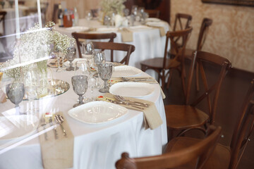 decorated service on a table in a restaurant at a banquet