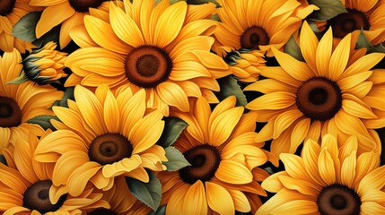 Vibrant sunflower pattern for seamless botanical backdrop. Floral design and nature.