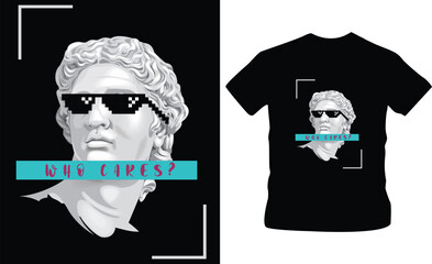Graphic t-shirt design, typography slogan with antique statue ,vector illustration for t-shirt. ready to print