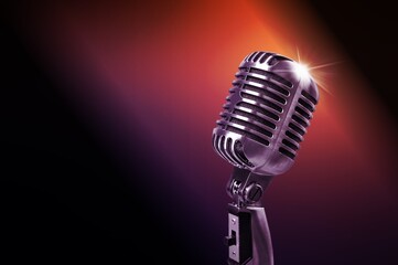 Podcast or jazz club concept with vintage microphone