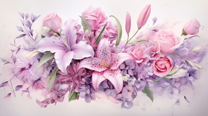 Elegant floral arrangement with pink and purple blossoms. Spring and beauty.