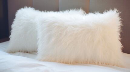 A set of fluffy white pillows, perfectly plumped and inviting, ready to provide comfort for a peaceful night's sleep.