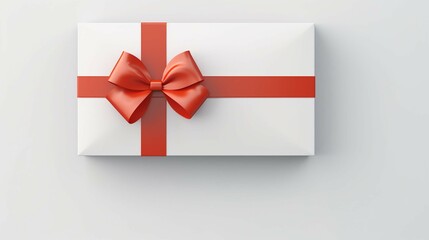 Blank minimal white gift card with red rope ribbon bow isolated on grey background with shadow minimal conceptual. create using a generative ai tool 