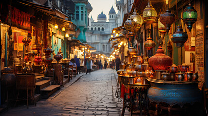 view of the city, Bustling Khan El Khalili market in Cairo, Generative AI, Beautiful views of European streets

