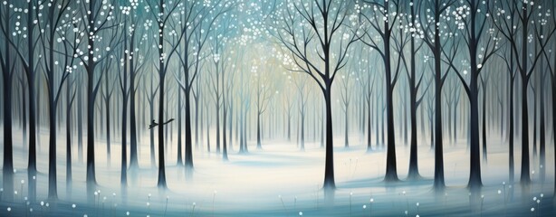 Generative AI image of empty forest in snow