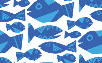 Obraz premium Abstract Hand Drawing Geometric Fishes Seamless Vector Textile Pattern Isolated Background 